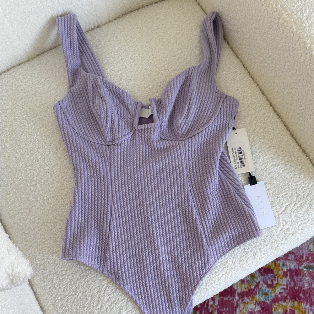 Astr Lilac Ribbed Bodysuit